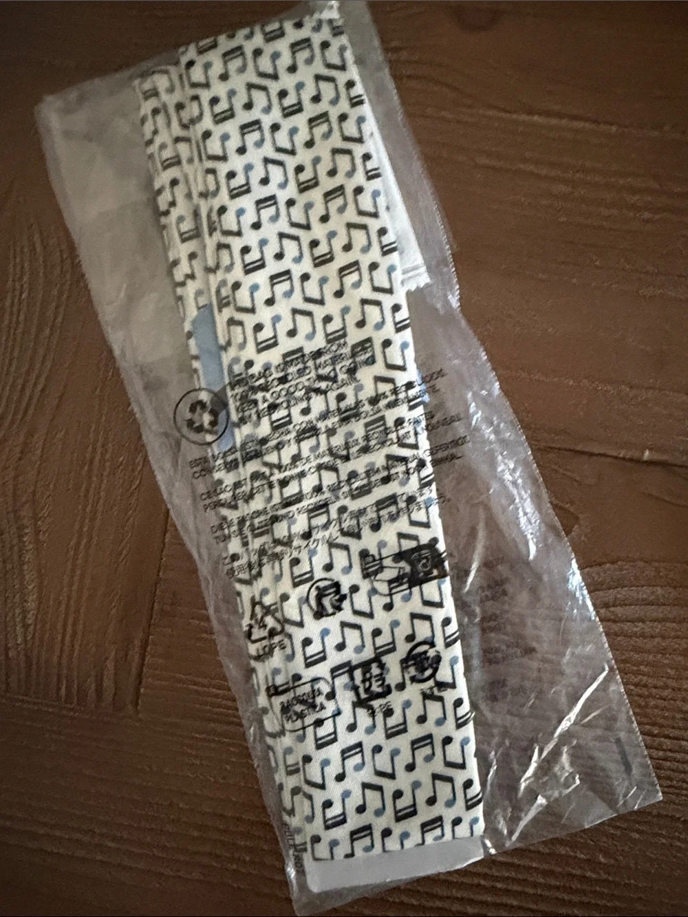 Lands' End White Scarf with Black, white, blue Music Note Pattern